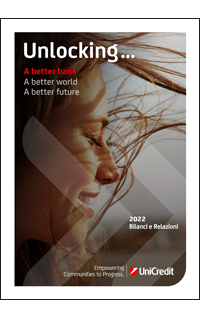 Copertina del documento di Bilancio Annuale del 2022. Sullo sfondo un primo piano su un volto di donna sorridente con gli occhi chiusi e il vento tra i capelli. In sovrapposizione il testo seguente