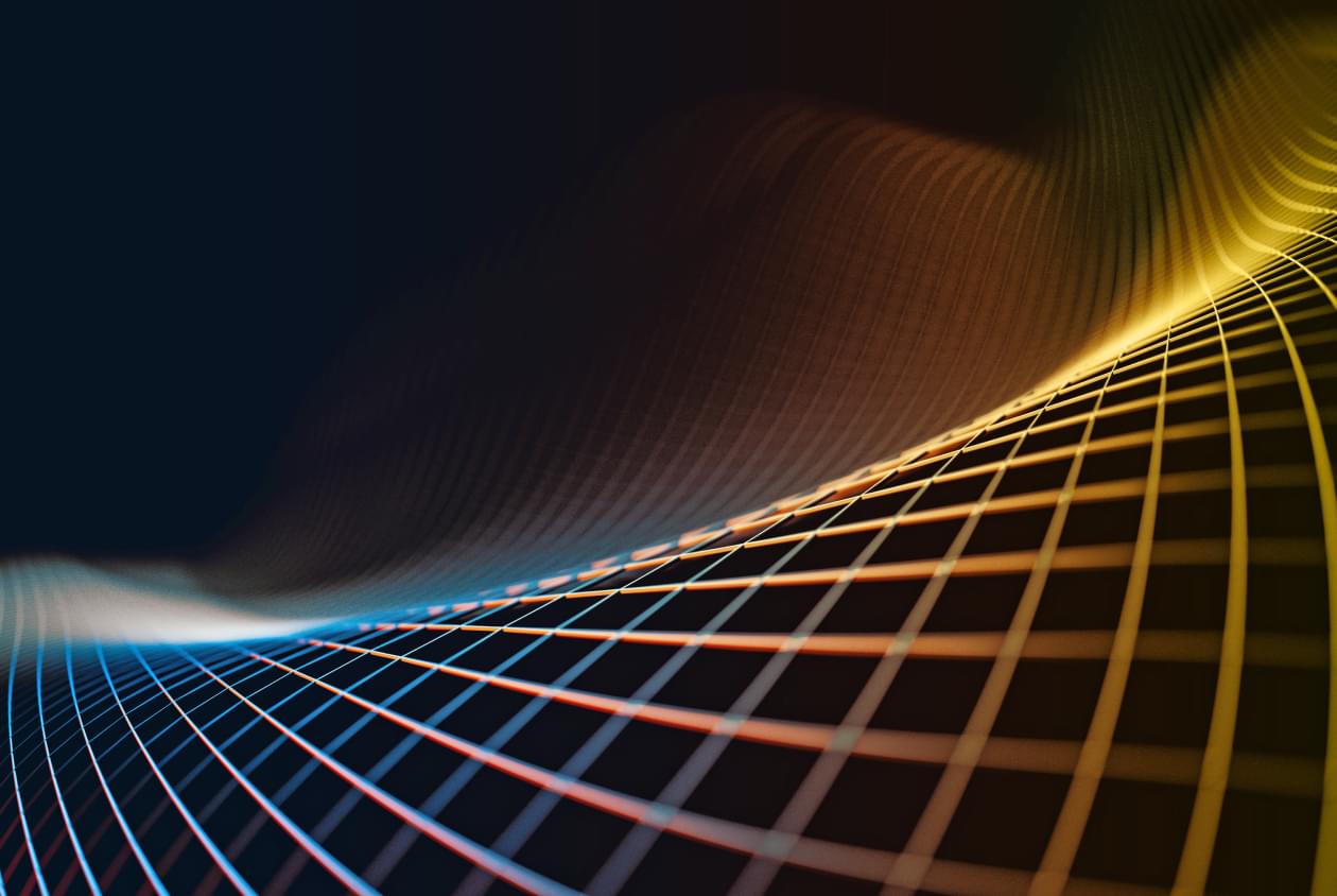 Warped and distorted grid on dark background